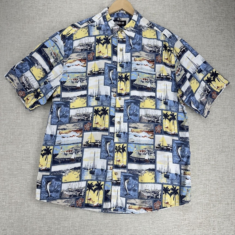 Keeler Bay Shirt Mens Large Multicolor‎ Nautical Tropical Short Sleeve Button Up